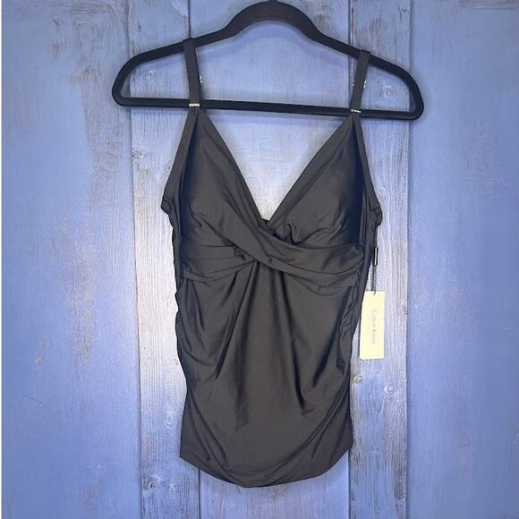 Calvin Klein LARGE Black Tankini Twist Front 4-Way Stretch 50+ SPF Swim Suit - Picture 9 of 11